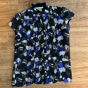 Gibson Black and Blue Abstract Blouse